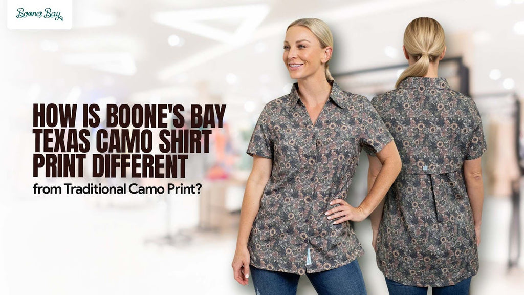 How is Boone's Bay Texas Camo Shirt Print Different from Traditional Camo Print?